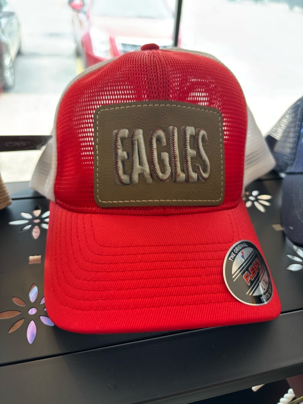 Eagles Red Mesh Trucker Hat with Brown Patch